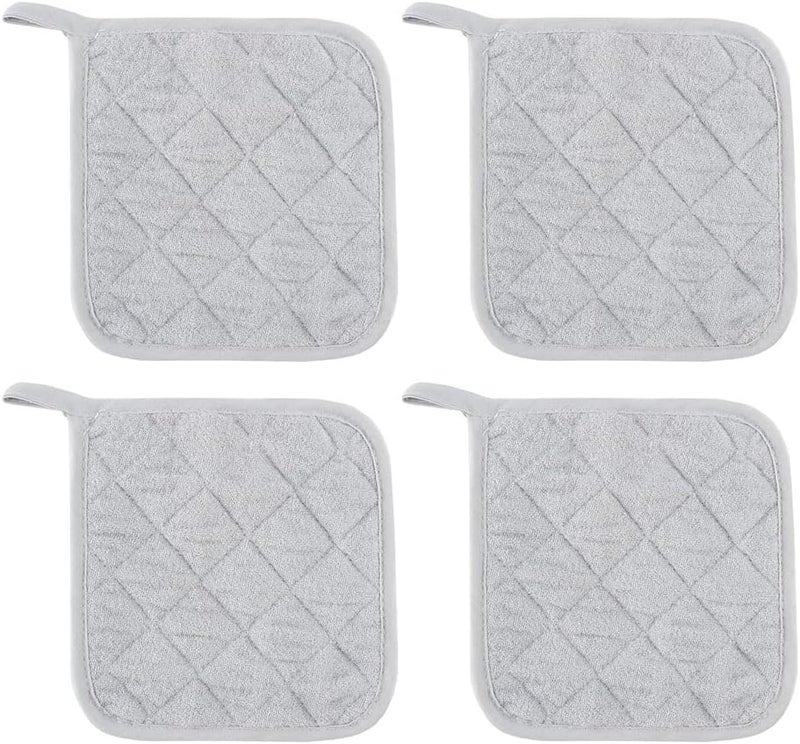 كيلا حاملات أواني مقاومة للحرارة للمطبخ، طقم حاملات أواني للفرن، مصنوعة من قماش تيري، 4 قطع،6.5"7.25x",، فضي ورمادي - Image 1